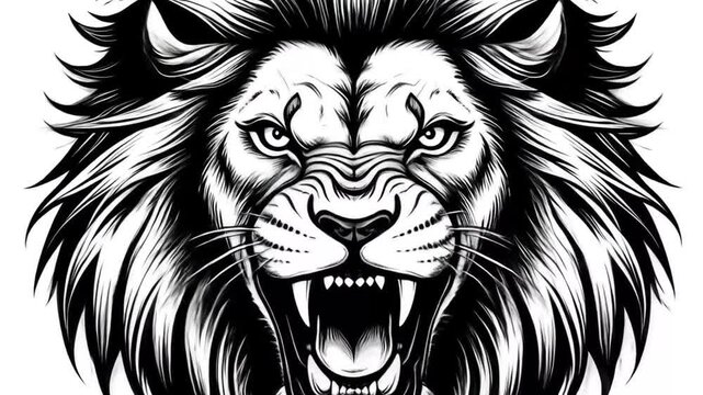 Angry Lion Head in Black and White.