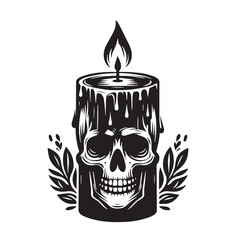 Black Skull Candle  Silhouette Vector Illustration design, Solid White Background