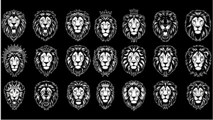 High-Quality Silhouette Icon Set – Lion Face Tattoo Icons, Tribal, Wild, and Animal Designs