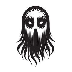 Black Spooky Ghost Face Silhouette Vector Illustration design, Solid White Background