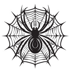 Obraz premium Black Spider and Web Silhouette Vector Illustration design, Solid White Background