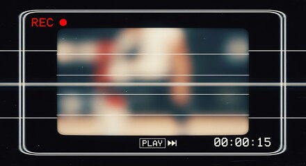 Retro vhs camcorder recording screen effect with play button and timestamp overlay filter