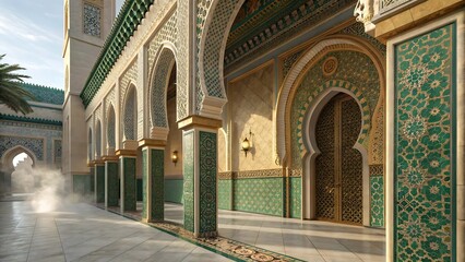 Moroccan Zellij Tiles &bull; Emerald & Gold Arabesque Background