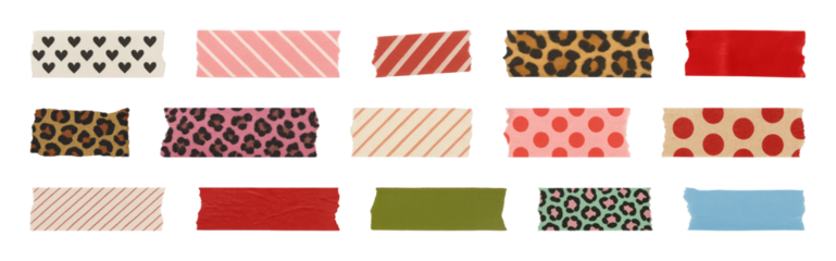 PNG Colorful patterned decorative tape collection, element set on transparent background