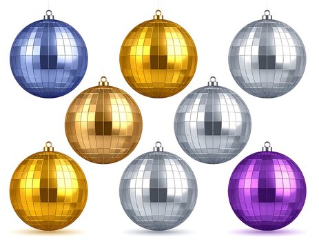 Multicolored disco christmas baubles on a white background - Powered by Adobe