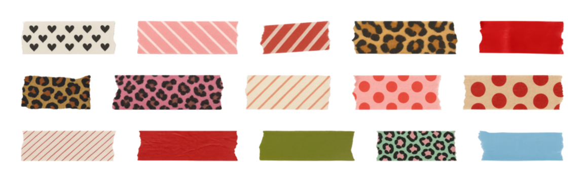 PNG Colorful patterned decorative tape collection, element set on transparent background