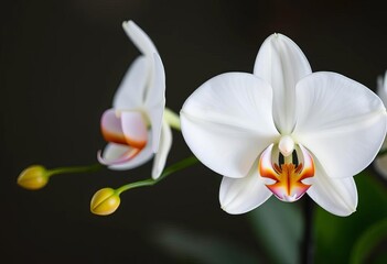 Naklejka premium Elegant white orchid blossom, pristine petals, delicate stamens, vibrant, isolated