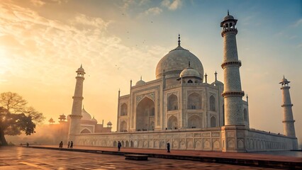 Taj Mahal at Sunrise with Warm Golden Glow