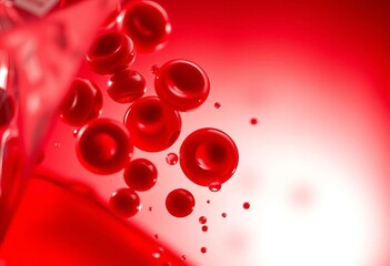 Red blood cells magnified, vibrant crimson liquid in a bag, red blood cells, healthcare worker