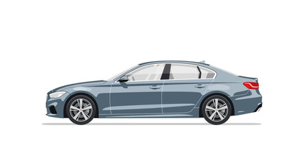 Sleek Gray Sedan Car Illustration - Side View, Modern Design
