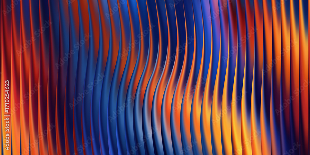 Poster abstract background with undulating vertical lines in blue and orange hues