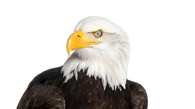Bald eagle head with white background.