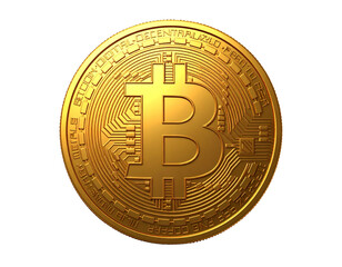  3D Bitcoin coin cryptocurrency blockchain icon isolated on transparent background PNG