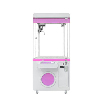 empty white and pink claw machine decorated with pastel pink isolated