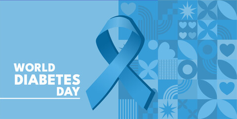 World diabetes day, blue ribbon banner