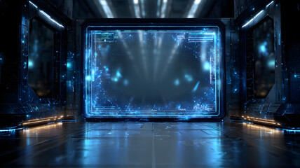 Futuristic Digital Screen in Sci-Fi Environment with Neon Lights