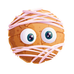 Delicious cookies in the shape of a mummy's face with eyeballs on a white background. The concept of Halloween, a holiday. Isolated vector illustration for stickers, design, decoration.