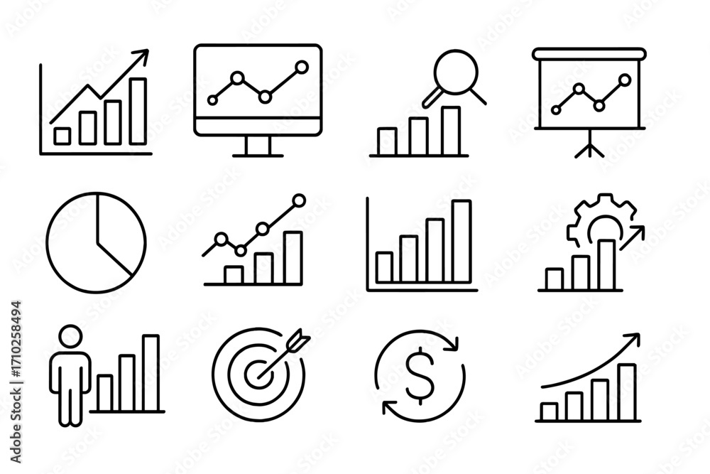 Poster analytics data line icon set. editable stroke icons for business, web, apps. vector collection of ch