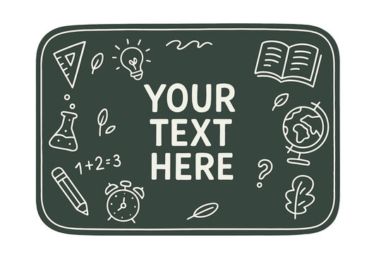 Chalkboard background for education with hand drawn doodle icons. Back to school concept with customizable text space. Vector illustration for classroom, learning, science.