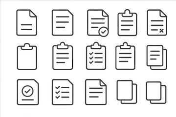 Various clipboards and documents outline icons collection. Simple linear stroke style. Editable vector set with checklists, sheets, files, and papers. Suitable for web, apps, cards, and books design