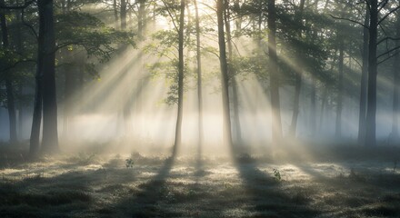 Obraz premium Sunlight through forest mist