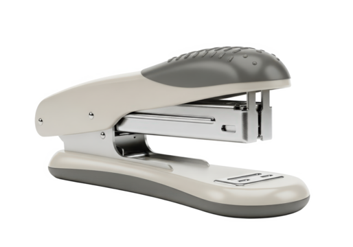 A modern desktop stapler in a clean office setting, ready for use on paperwork and documents