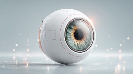 Futuristic cybernetic eye with advanced technology in a softly lit environment