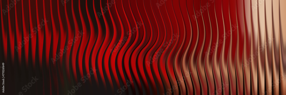 Wall mural red abstract background with vertical wavy lines and light reflection