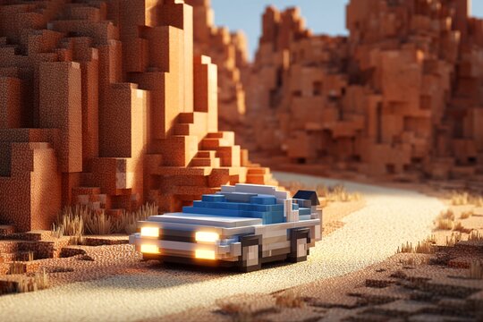 Retro-Futuristic Car in Blocky Canyon