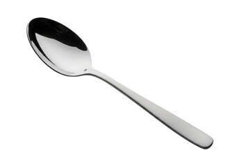 A shiny silver spoon resting on a clean surface, reflecting light, ideal for culinary presentations