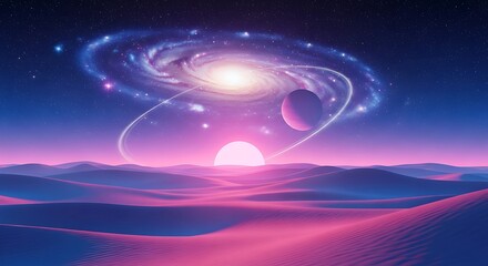 Pink Desert Sunrise with a Galaxy Above.