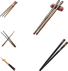 vectors illustration of chopsticks, kitchen appliances set no background