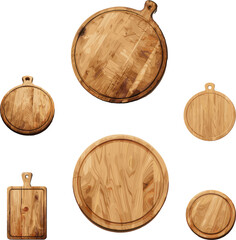 set of cutting board isolated on white, kitchen appliances set in color style and no background