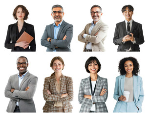 PNG Diverse professionals smiling confidently, element set on transparent background