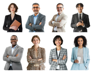 PNG Diverse professionals smiling confidently, element set on transparent background