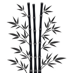 Stylized black bamboo stalks with leaves on white background
