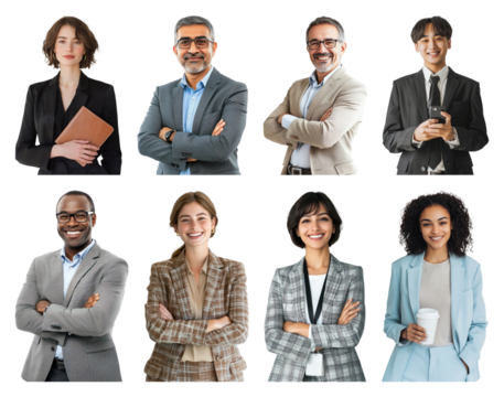 PNG Diverse professionals smiling confidently, element set on transparent background