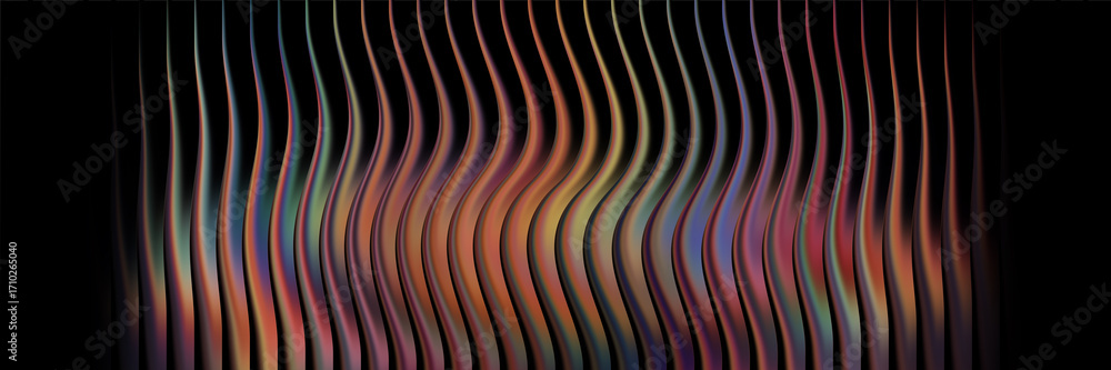 Aufkleber Wavy abstract vertical lines with warm color gradient on black background