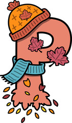 Autumn Fall Design Uppercase Alphabet P