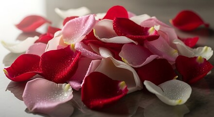 Pile of Colorful Rose Petals on a Surface.
