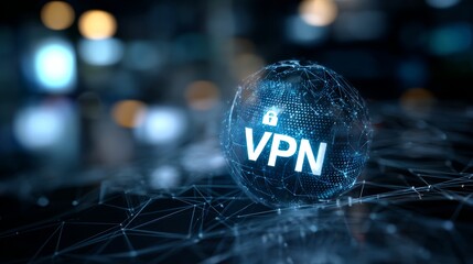 Global vpn network security concept with digital connected world sphere visualization