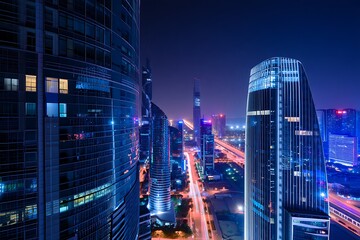 Fototapeta premium Shenzhen cityscape at night with illuminated skyscrapers