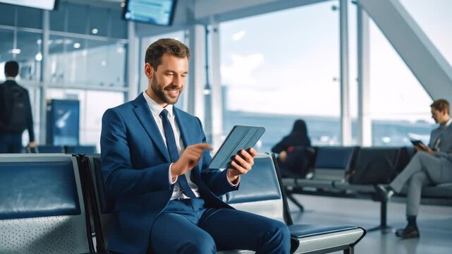 Businessman using tablet at airport. (3)