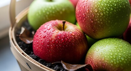 Fresh Red and Green Apples in a Basket.