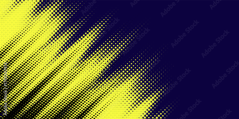 Poster dots halftone yellow and dark blue color pattern gradient grunge texture background. vector grunge s