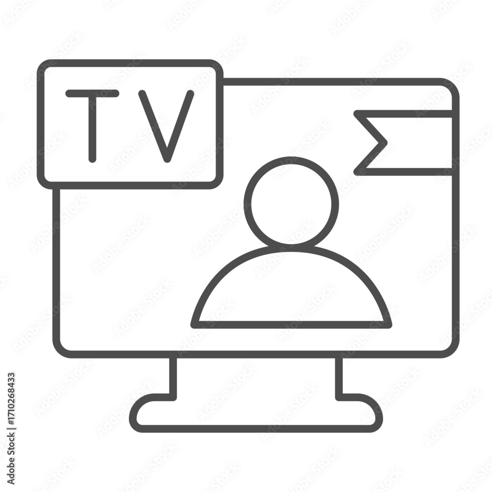 Poster tv program with news channel thin line icon, info tech concept. vector graphics. monitor screen with