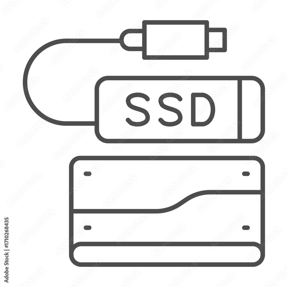 Poster two portable disk drives thin line icon, info tech concept. vector graphics. solid state drive with 