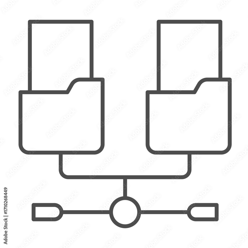 Poster network folders with documents thin line icon, info tech concept. vector graphics. two folders and w