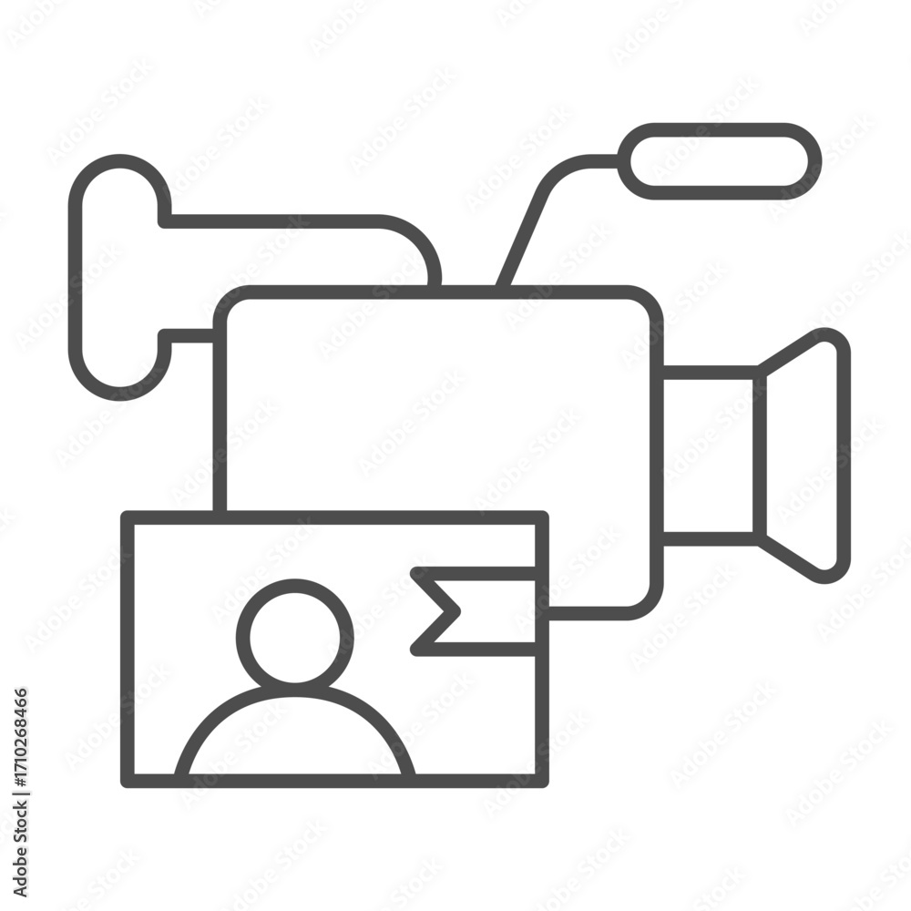 Poster video camera and video frame with person thin line icon, info tech concept. vector graphics. camera 