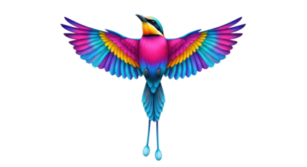 Isolated colorful bird spreads its wings, vibrant plumage, exquisite detail artwork